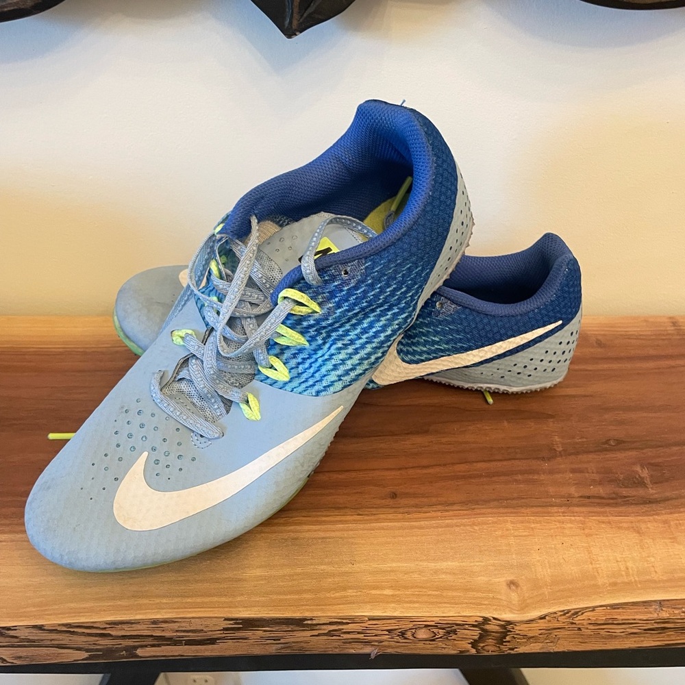 Nike Light Blue and White track spikes